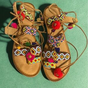 Chinese Laundry Posh Leg Tie Pom Sandal Leather Tan